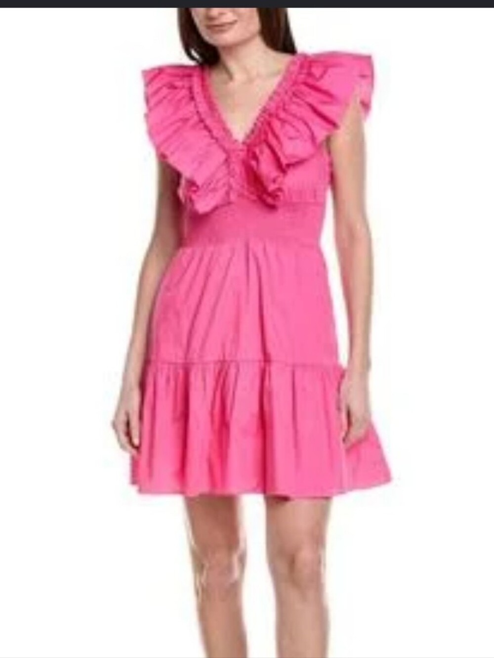 NWT Adrianna Papell Magenta Pink Ruffle V Neck Tiered Mini Dress Size 10